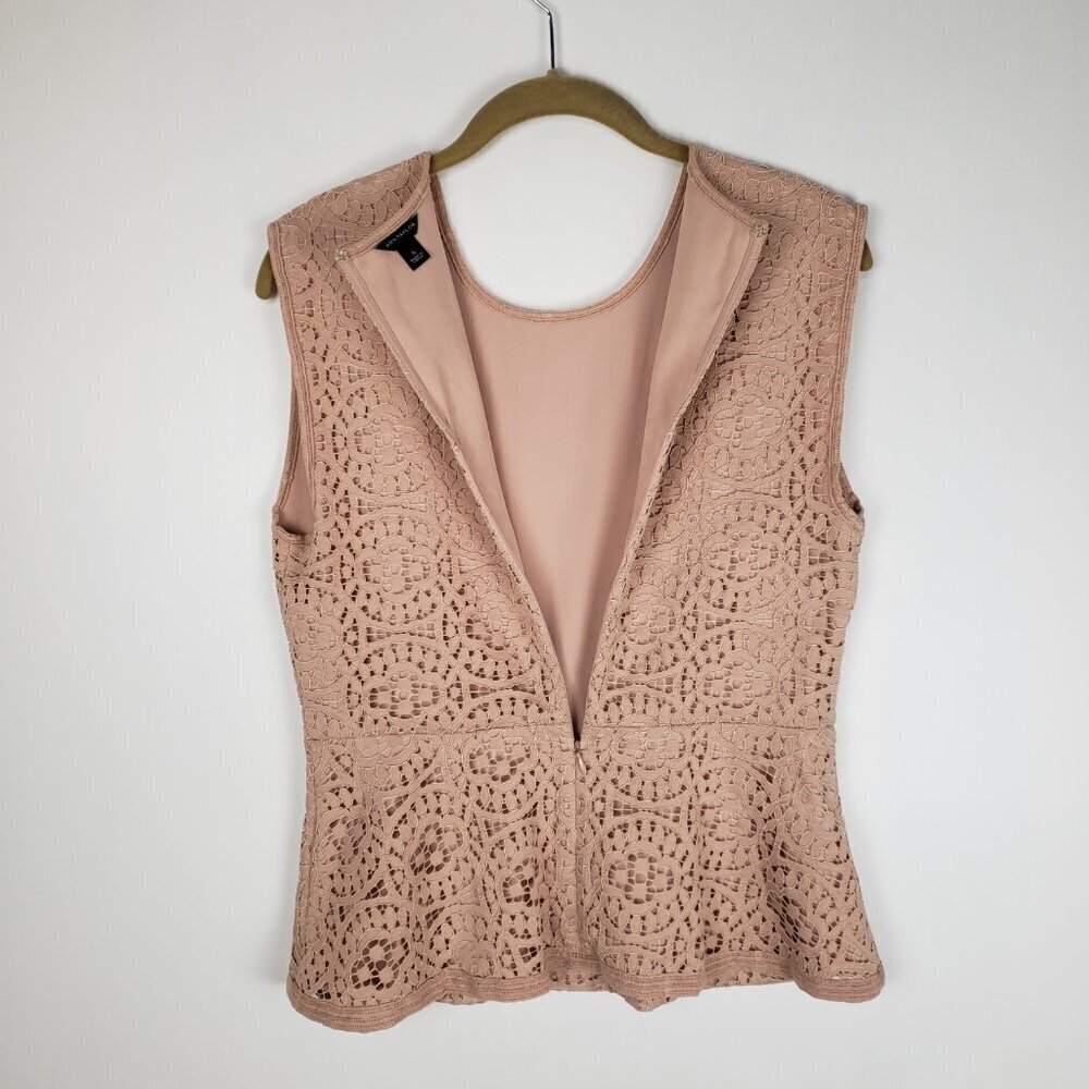 Ann Taylor Lace Sleeveless Peplum Top Dressy Beige Blush Special Occasion Size S - Picture 6 of 9